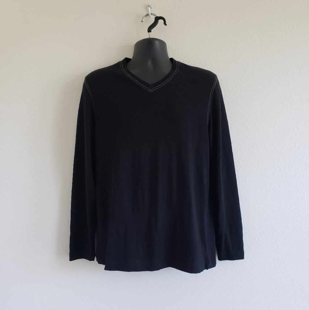 ROBERT BARAKETT Montreal Black V-Neck Long-Sleeve‎ Men's Cotton Shirt Size Small